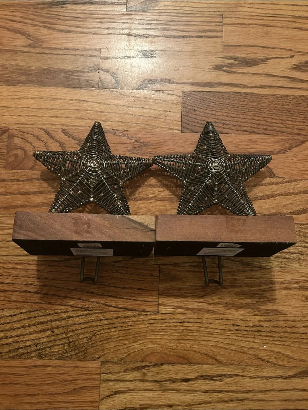 Crate & Barrel Holiday/Christmas/Xmas Metal Star Stocking Hangers W/ Wood Base